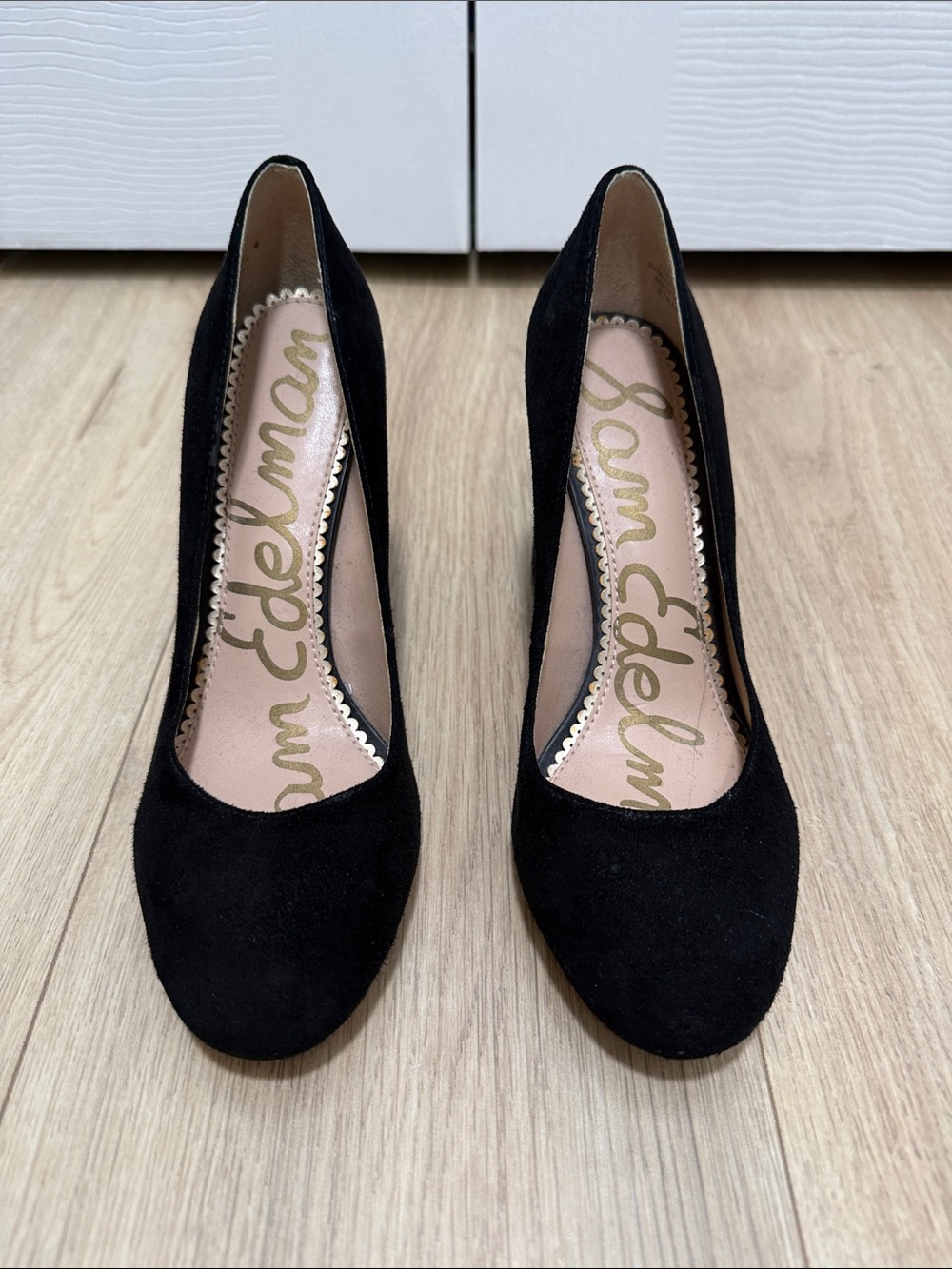 Sam Edelman Black Suede Round-Toe Heels